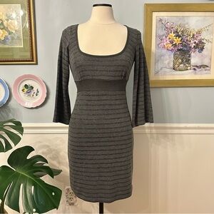 Vintage Y2K Gray Striped Dress Size Medium Babydoll Bodycon Clubwear Going Out